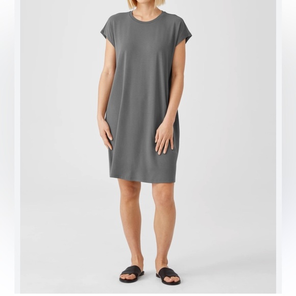 Eileen Fisher jersey cap sleeve dress gray small - Picture 1 of 9